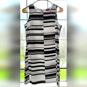 Vince Camuto, dress, black and white, sleeveless, stripes